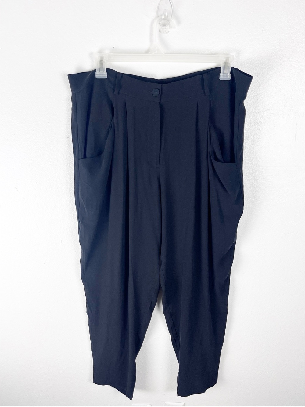 EILEEN FISHER 100% Silk Classic Black High Rise Pockets Slacks Pants Size XL